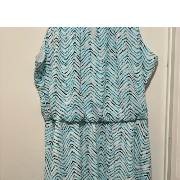 White House Black Market Wm Dress Printed Smock Sleeveless Blue High Neck L. - Picture 4 of 10
